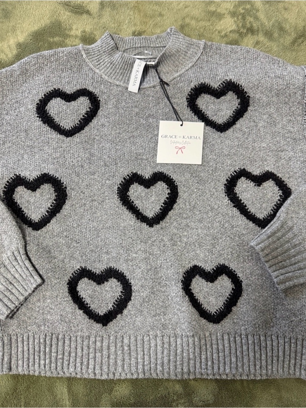 Grace + Karma Valentine's Collection Be Love Heart Sweater - Grey/Black, 1X